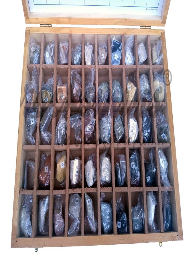 Rocksmins Collection of 50 Minerals MI50WB in Wooden Box Set of 50 Handpicked Big Mineral Specimen for Students School College Education Rocks Geology Kits ideal Study Earth Science & Stones - Image 1